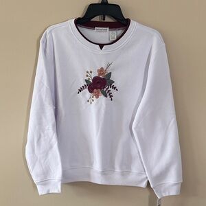 White Sweatshirt with Floral Embroidery